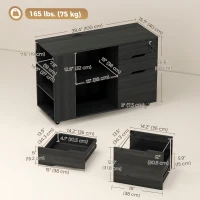 HOMCOM Filing Cabinet with Power Outlets File Cabinet Lockable Casters File Drawer Side Cubbies Black Wood Grain(m-3)