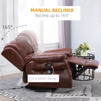 HOMCOM Vibration Massage Recliner Chair for Living Room with Heat,   Single Sofa, PU Leather Power Reclining Chair, Home Theater Seating with Footrest, Brown(m-17)
