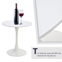 HOMCOM  Modern 27.5" Round Cocktail Table with a Stable Metal Base for Living Room, Porch, and Parties, White(m-7)