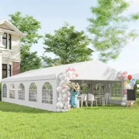 Outsunny 33'x20' Heavy Duty Steel Carport Garage Wedding Party Event Tent Shelter Gazebo Outdoor w/ Sidewalls Canopy Pavilion White(m-1)