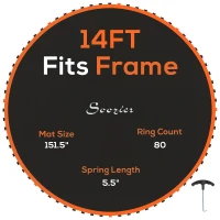 Soozier Trampoline Replacement Mat, Fits 14' Trampoline w/ 80 V-Hooks & 5.5" Springs (Spring & Frame not Included), Orange(m-11)
