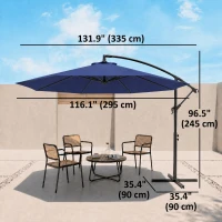 Outsunny 9.7ft Offset Patio UmbrellaCantilever Parasol with Crank Handle, 8 Ribs and Cross Base for Outdoor, Sun Shade, Blue(m-3)