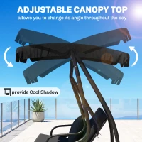 Outsunny 3-Seat Outdoor Patio Swing Chair, Converting Flatbed, Outdoor Swing Glider with Adjustable Canopy, Black(m-5)