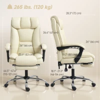 HOMCOM Executive Office Chair, Pet-Friendly Leather Ergonomic Desk Chair with Footrest, Swivel Recliner, Beige(m-3)
