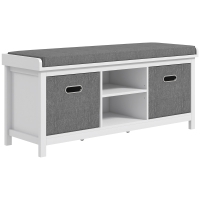 HOMCOM Shoe Storage Bench with Cushioned Seat, Entryway Bench Seat with 2 Drawers and Adjustable Shelf for Hallway, White