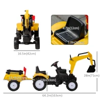 Aosom Ride on Tractor for Kids, Pedal Construction Car with Horn & Detachable Trailer for 3 Years Old, Yellow(m-3)