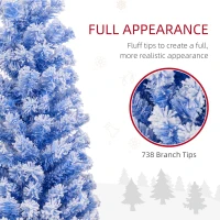 HOMCOM 7.5ft Flocked Christmas Tree, Pencil Christmas Tree with Realistic Branch Tips, Folding Metal Stand, Blue(m-5)