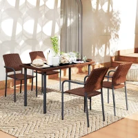 Outsunny 5 Pieces Outdoor Dining Set for 4, PE Wicker Rattan Patio Furniture Set with Stackable Chairs and Glass Table Top(m-1)