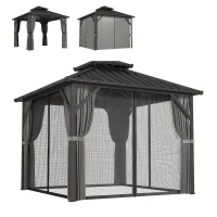 Outsunny 10' x 10' Hardtop Gazebo Canopy with Double Galvanized Steel Roof, Aluminium Frame Permanent Outdoor Gazebo, Dark Grey(m-9)