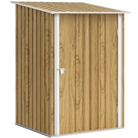 Outsunny 3.3' x 3.4' Lean-to Garden Storage Shed, Outdoor Galvanized Steel Tool House with Lockable Door for Patio Light Brown(m-8)
