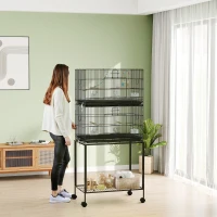 PawHut Double Stackable Bird Cage on Wheels w/ Stand, for Canaries(m-9)