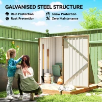 Outsunny 3.3' x 3.4' Lean-to Garden Storage Shed, Outdoor Galvanized Steel Tool House with Lockable Door for Patio Light Brown(m-4)