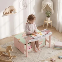 Qaba Kids Toy Box Chest, 3-in-1 Convertible Storage Chest with 2 Non-Woven Drawers for Bedroom, Kids Room for Ages 3-6, Pink(m-2)