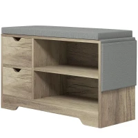 HOMCOM Upholstered Shoe Storage Bench w/ Seat, Entrance Bench w/ Drawer Open Shelves and Pocket for Hallway, Grey(m-9)