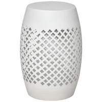 Outsunny 12" Steel Outdoor Side Table, Round Hollow Drum Patio End Table, Accent Table for Indoor and Outdoorr, White(m-1)