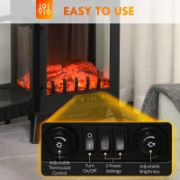 HOMCOM 23" Electric Fireplace Heater, Fire Place Stove with Realistic LED Flames and Logs and Overheating Protection, 750W/1500W, Black(m-5)