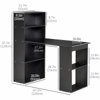 HOMCOM Modern Computer Desk with Storage Shelves, 47" Writing Table Workstation with Bookshelf for Home Office, Black(m-3)
