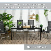 Outsunny Rectangular Outdoor Dining Table for 8 People with Tempered Glass Top and Aluminum Frame, Black 70.9" x 31.5" x 28.3"(m-6)