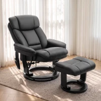 HOMCOM PU Leather Massage Recliner Chair with Ottoman, 10-Point Vibration, Swivel Armchair, Black(m-10)