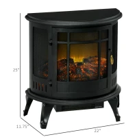 HOMCOM 22" Electric Fireplace Stove, Freestanding Electric Fire Place Heater with Realistic LED Flame, Adjustable Temperature, 1500W, Black(m-3)