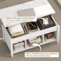 HOMCOM Lift Top Coffee Table, Modern Center Table with Storage Shelves and Hidden Compartment for Living Room, 41" L, White(m-6)