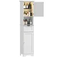 HOMCOM 67" Tall Bathroom Storage Cabinet, Narrow Bathroom Cabinet with LED Light, Adjustable Shelf, Open Compartment, Drawer(m-9)