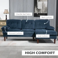HOMCOM Modern Corner Couch with Right Chaise Lounge, Tufted 3-Seater Sofa with Wooden Legs for Living Room, Navy Blue(m-5)