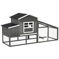 PawHut 79" Wooden Chicken Coop, Outdoor Hen House, Poultry Habitat with Removable Tray, Nesting Box, Run, Ramp, Grey(m-9)