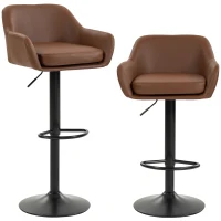 HOMCOM Bar Stools PU Leather Adjustable Swivel Barstools Backrest Counter Chairs Set of 2 Brown(m-13)