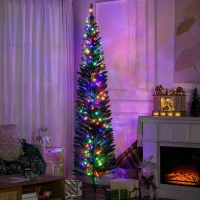 HOMCOM 7.5' Artificial Pencil Christmas Trees Holiday Decoration with Colourful LED Lights, Steel Base, Skinny Shape(m-8)