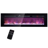 HOMCOM 60" Recessed or Wall Mounted Electric Fireplace Heater with Remote Control, Adjustable Flame Color and Brightness(m-1)