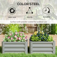 Outsunny Galvanized Raised Garden Beds, Outdoor Planter Box, Set of 2, for Flowers, Herbs and Vegetables, Light Grey(m-6)