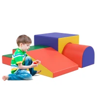 Qaba 4 Piece Foam Play Set, Soft & Safe Kids Toddlers Children Climbing Set for Crawling or Sliding, Assorted(m-1)