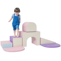 Qaba 7 Piece Indoor Soft Play for Toddlers Climb and Crawl - Pink/ Purple(m-9)