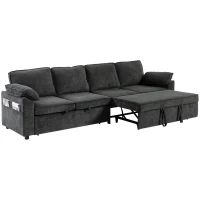 HOMCOM Sectional Sofa Bed, Double Pullout Sleeper Sofa Couch, Chenille Fabric, Dark Grey(m-2)