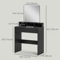 HOMCOM Makeup Vanity Desk with Mirror, for Bedroom, Modern Dressing Table with Drawers, Compartments, Black(m-3)