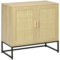 HOMCOM Sideboard Cabinet with Rattan Doors, Adjustable Shelf, Metal Base, Storage Cabinet for Living Room, Bedroom, Kitchen,(m-1)