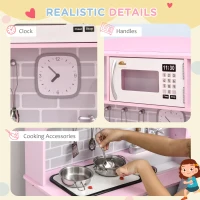 Qaba Pretend Play Kitchen with Sound Effects and Stove Lights, Kids Kitchen Playset with Storage, Water Dispenser Preschool & Kindergarten Gift for 3-6 Years Old, Pink(m-5)