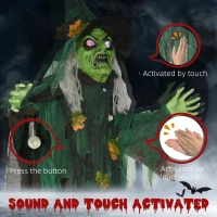 HOMCOM 72 Inch/6ft Life Size Outdoor Halloween Decoration Witch, Animated Prop Decor with Sound and Motion Activated, Light Up Eyes, Creepy Sound(m-6)