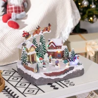 HOMCOM Christmas Village, Santa and Deer Skating Pond Animated Winter Wonderland Set with Multicolored LED Light, Plug-In Christmas Decoration(m-8)