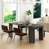 HOMCOM 23.6"-70.9" Extendable Dining Table for 6-8 People, Space-Saving Rectangular Kitchen Table for Small Spaces, Dining Room, Kitchen, Living Room, Grey(m-8)