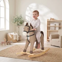 Qaba Rocking Horse, Back and Forth Rocking, Ride on Horse Toy with Sound Effects, for 12-36 Months Toddlers, Dark Brown(m-2)