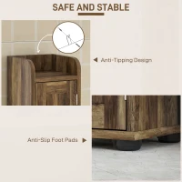 HOMCOM Narrow Bathroom Cabinet, Tall Bathroom Storage Cabinet with Barn Doors, Drawer and Adjustable Shelves, Brown Wood Grain(m-7)