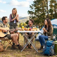 Outsunny Folding Picnic Table 5-Level Height Adjustment, Portable Camping Table for Outdoor Indoor Use 30" x 20", White(m-8)