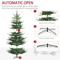 HOMCOM 7.5 Foot Artificial Christmas Tree, Nordic Pine Hinged Xmas Tree with 1218 Realistic Branches, Wide Steel Base, Auto Open, Green(m-6)