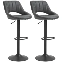 HOMCOM  Set of 2 Adjustable Bar Stools with PU Upholstered Back, Footrest, Round Base for Kitchen, Dining Room, Grey(m-9)