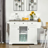 HOMCOM Rolling Kitchen Island with Storage, Kitchen Cart with Stainless Steel Top, Spice Rack & Drawers, White(m-10)