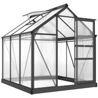 Outsunny Polycarbonate Greenhouse, Heavy Duty Outdoor Aluminum Walk-in Green House Kit Vent Door, 6.2'x6.2'x6.6' Gray(m-11)