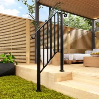Outsunny 2-3 Step Handrails for Outdoor Steps, Metal Outdoor Stair Railing, Porch Deck Railing with Installation Kit, Black(m-8)