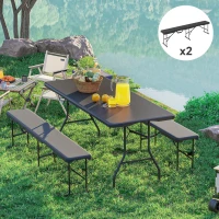 Outsunny 2 Pack 6 ft Portable Foldable Bench Seats, Plastic Folding Benches with Carrying Handle for Camping, Black(m-9)
